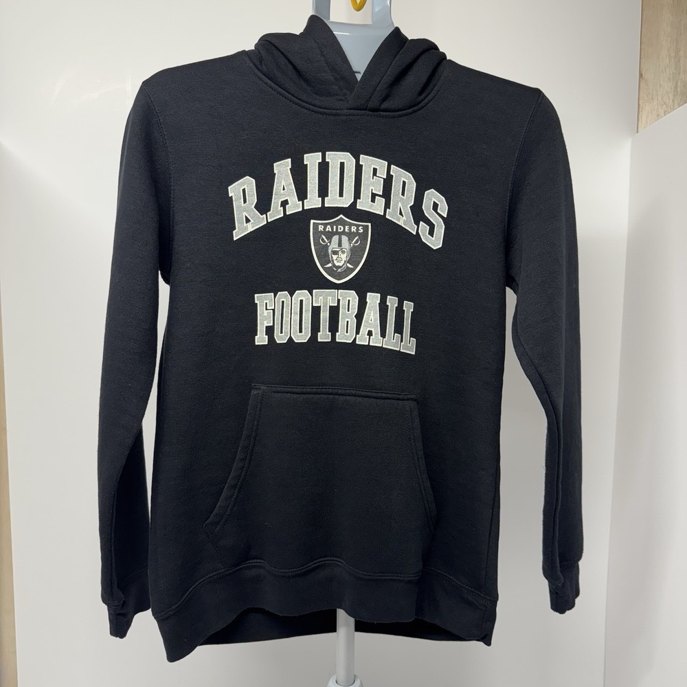 NFL Team Apparel Boys Youth L 14/16 Raiders Black Pullover Hoodie Pockets
